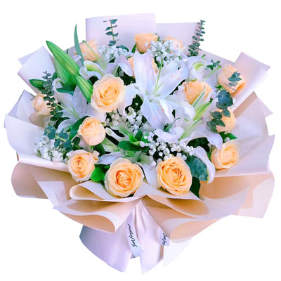 呼伦贝尔16朵香槟玫瑰2支百合，爱的温暖和幸福