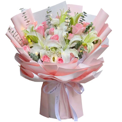 呼伦贝尔16朵粉玫瑰百合，感情稳定坚固